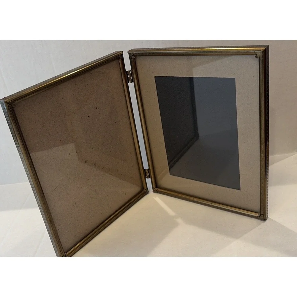 Vintage Gold Tone Bifold Hinged Double Picture Frame Art Deco 8x10